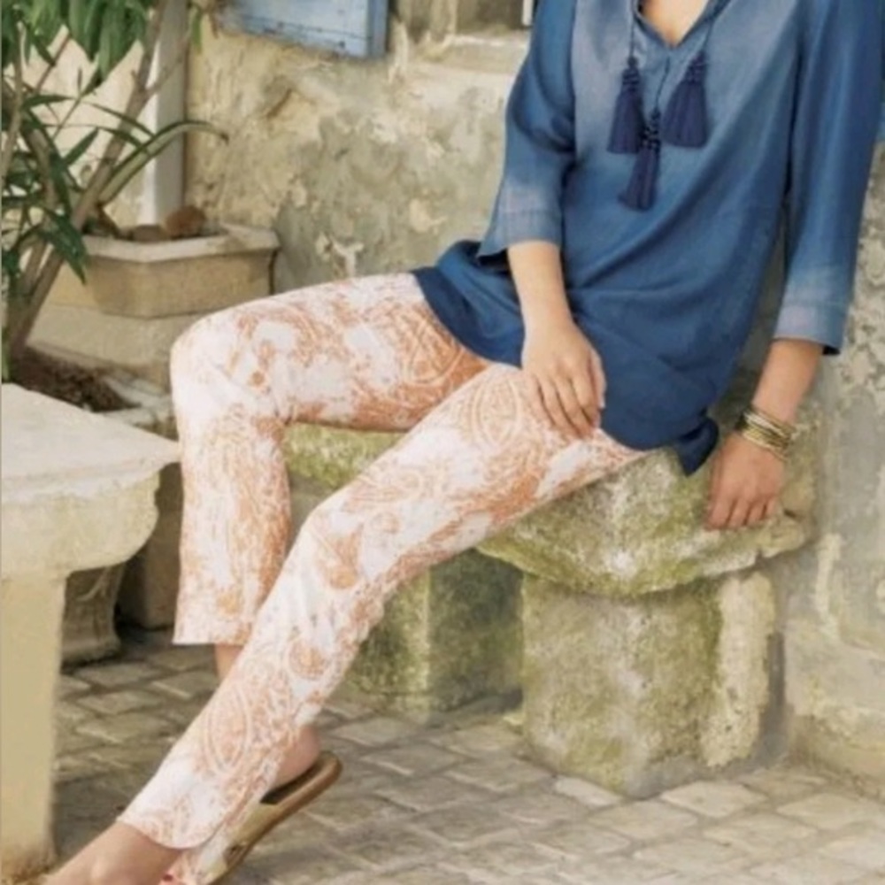 Soft Surroundings | Shimmer Paisley Ankle Pants Rose Gold | Size M